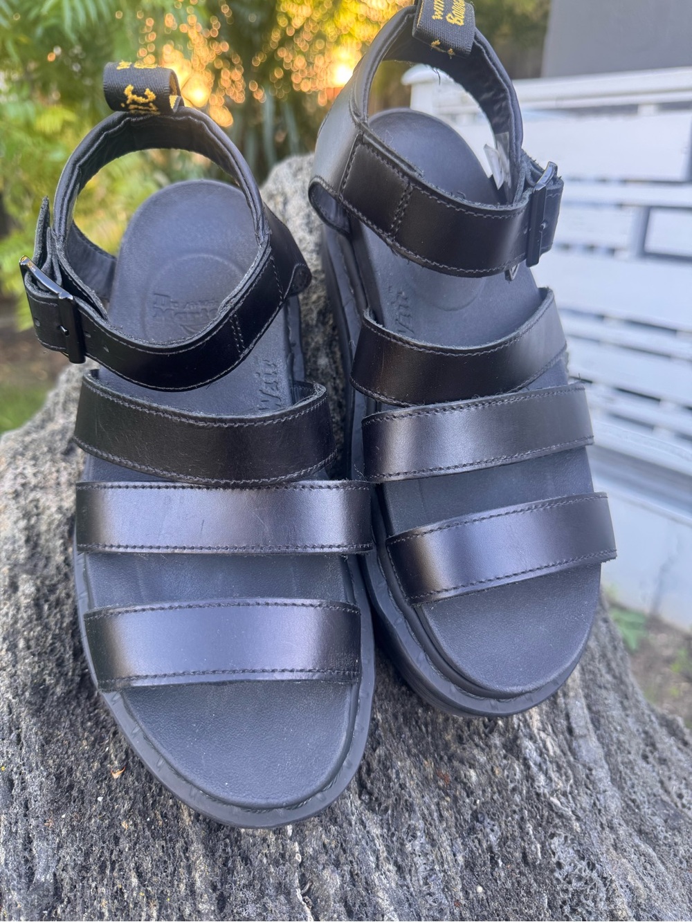 Dr. Martens Black Leather Strappy Sandals with Black Stitching, Size 8 - Picture 5 of 12